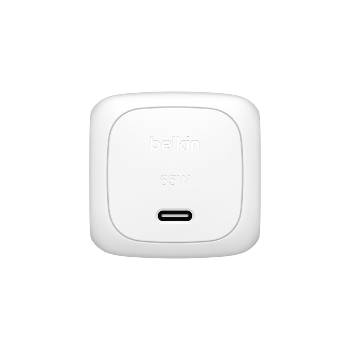 Belkin 65W USB-C wall charger charging laptop and phone
