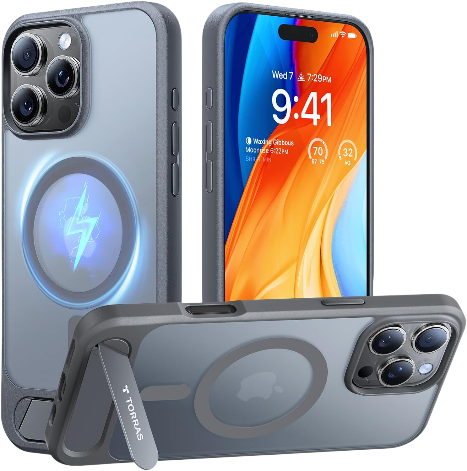 TORRAS Pstand Horizontal and Vertical Kickstand MagSafe Case for iPhone 16 Pro Max - Titanium Grey