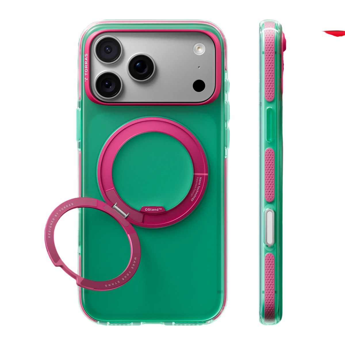 Torras Ostand O3 Hue Case for iPhone 18 Pro - Green & Pink #color_green-pink