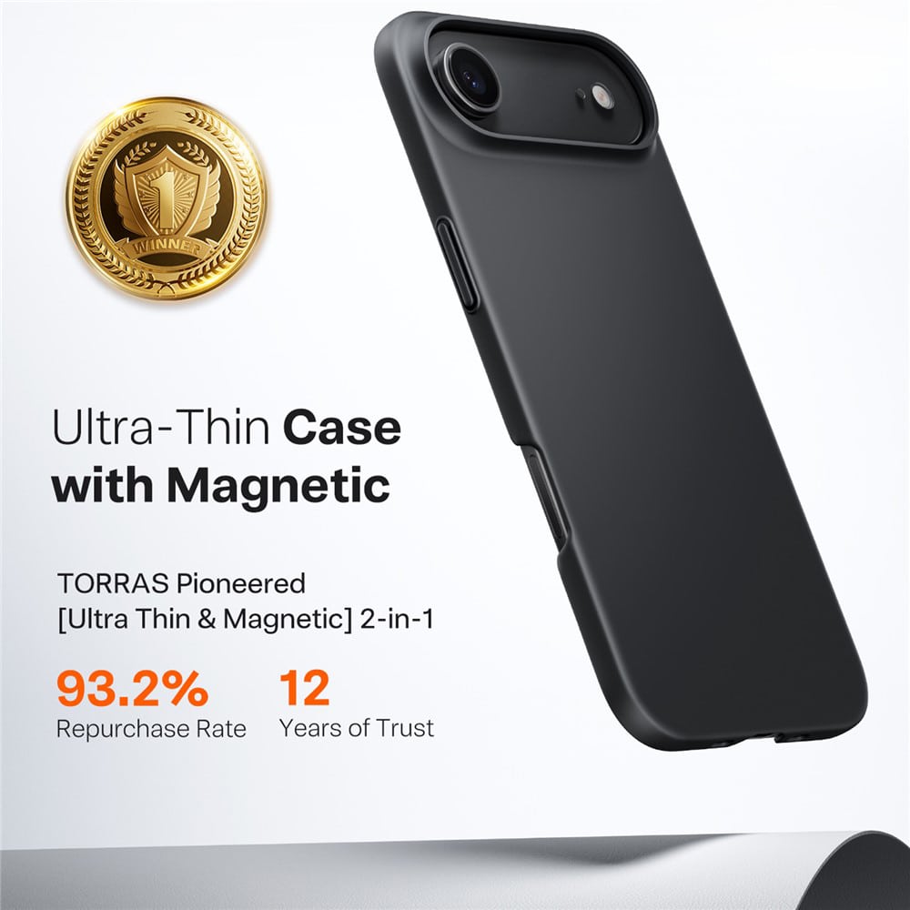 حافظة TORRAS SlimFit MagSafe سوداء لهاتف iPhone 17 Pro Max / 17 Pro / Air / 17