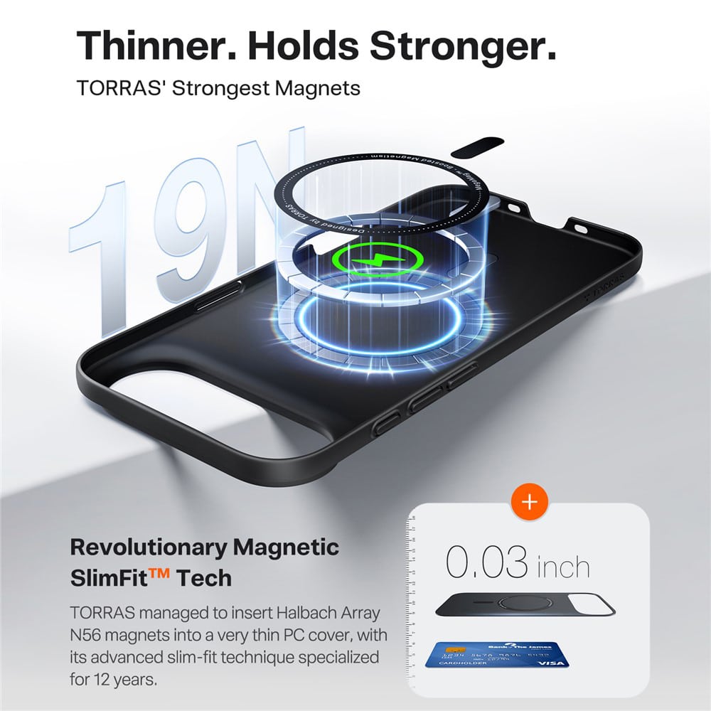 حافظة TORRAS SlimFit MagSafe سوداء لهاتف iPhone 17 Pro Max / 17 Pro / Air / 17