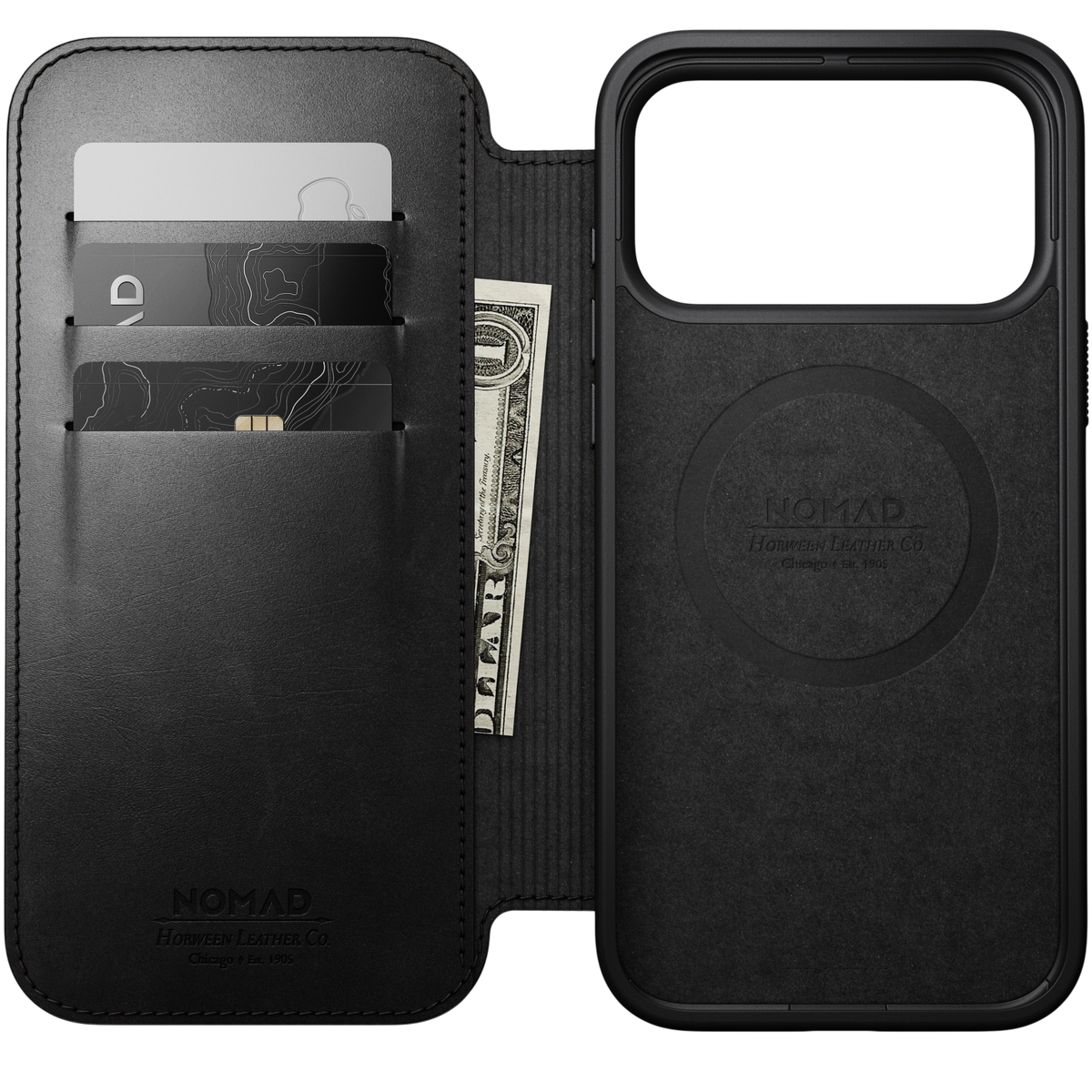 Nomad Modern Leather Folio Case for iPhone 18 Pro Max - Black (Horween), view 2 #color_black-horween