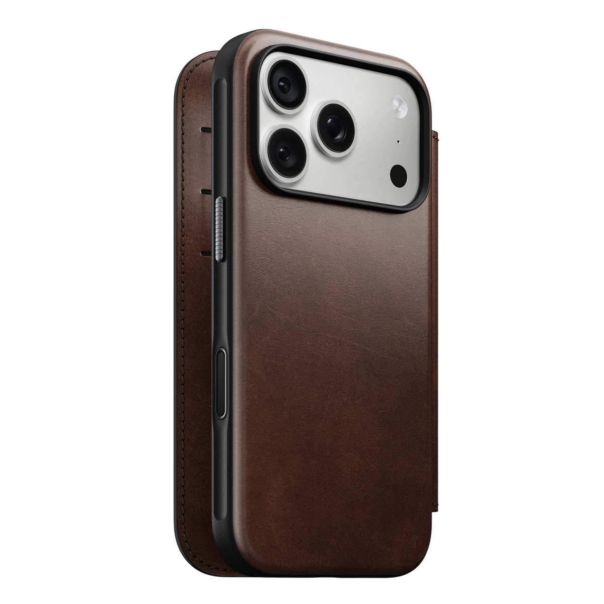 Nomad Modern Leather Folio Case for iPhone 18 Pro - Rustic Brown (Horween)