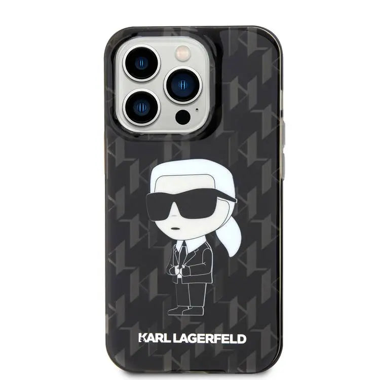 حافظة صلبة من Karl Lagerfeld مع شعار Ikonik لجهاز iPhone 16 Pro، امتصاص للصدمات والسقوط، فتحات دقيقة للمنافذ والأزرار، تركيب سهل