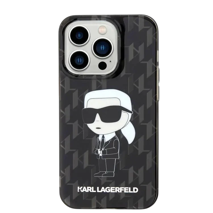 حافظة Karl Lagerfeld صلبة IML بشعار Ikonik لـ iPhone 16 Pro Max، حماية من السقوط والصدمات، فتحات دقيقة للمنافذ والأزرار، تركيب سهل بالضغط