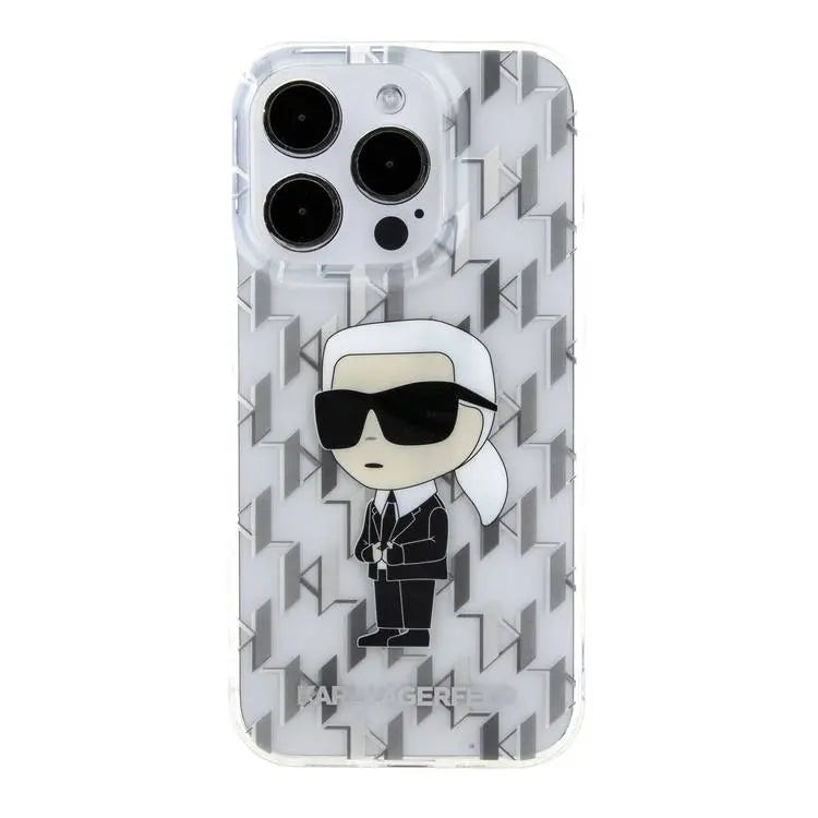 حافظة صلبة من Karl Lagerfeld مع شعار Ikonik لجهاز iPhone 16 Pro، امتصاص للصدمات والسقوط، فتحات دقيقة للمنافذ والأزرار، تركيب سهل