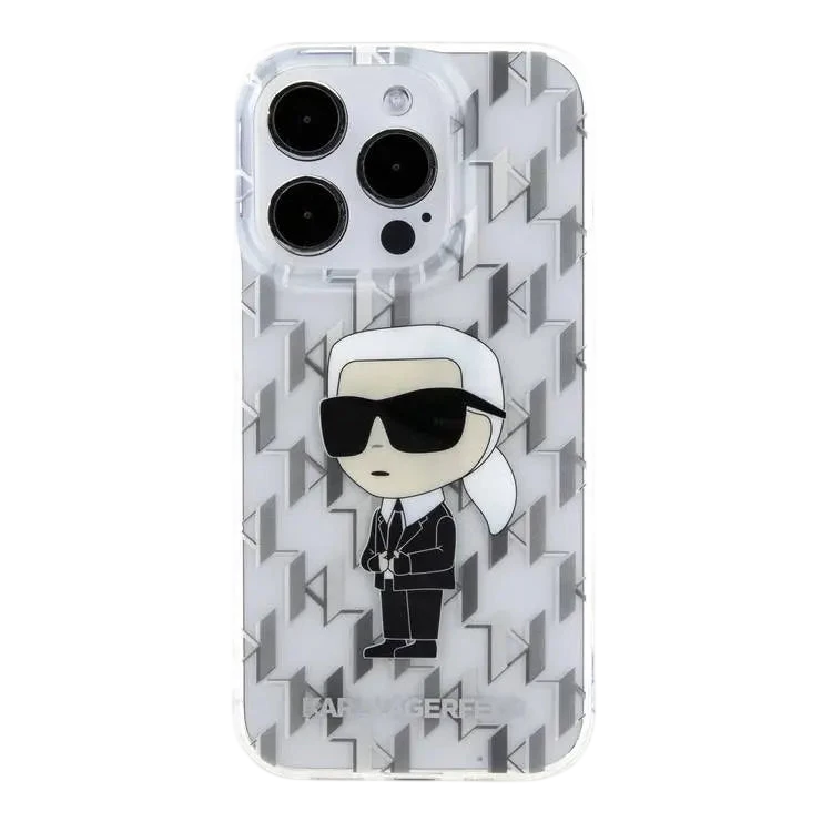 حافظة Karl Lagerfeld صلبة IML بشعار Ikonik لـ iPhone 16 Pro Max، حماية من السقوط والصدمات، فتحات دقيقة للمنافذ والأزرار، تركيب سهل بالضغط
