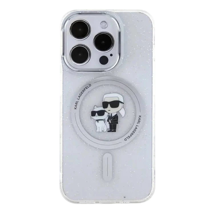 KARL LAGERFELD Magsafe IML Glitter Hard Case with Karl & Choupette Logo for iPhone 16 Pro Max, Slim Profile, Easy Snap-On