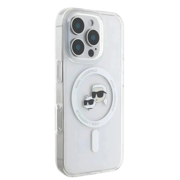 حافظة Karl Lagerfeld صلبة IML بتقنية MagSafe مع رأس Karl وChoupette لـ iPhone 16 Pro Max، حماية من السقوط والصدمات، فتحات دقيقة للمنافذ والأزرار، تركيب سهل بالضغط