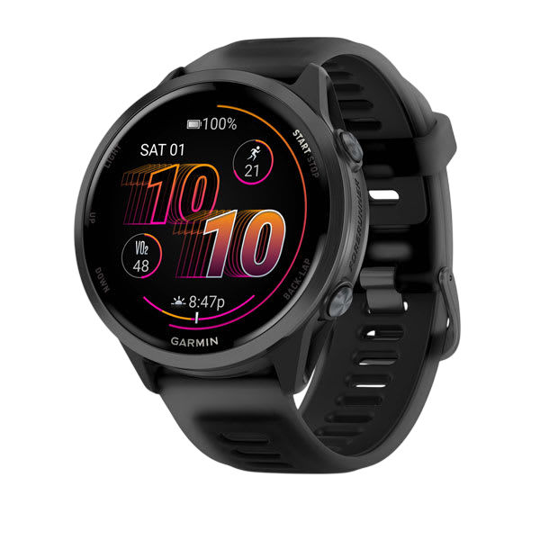Garmin Forerunner 570 AMOLED GPS Running Smartwatch - Slate Gray Aluminium with Translucent Black Band - 47mm