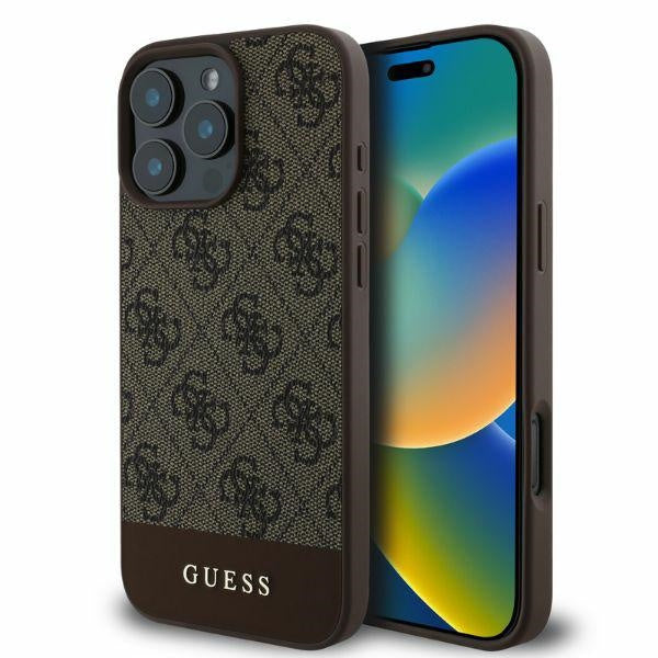 Guess GUHCP16XG4GLBR حافظة صلبة لهاتف iPhone 16 Pro Max 6.9 بوصة بني 4G بشريط سفلي