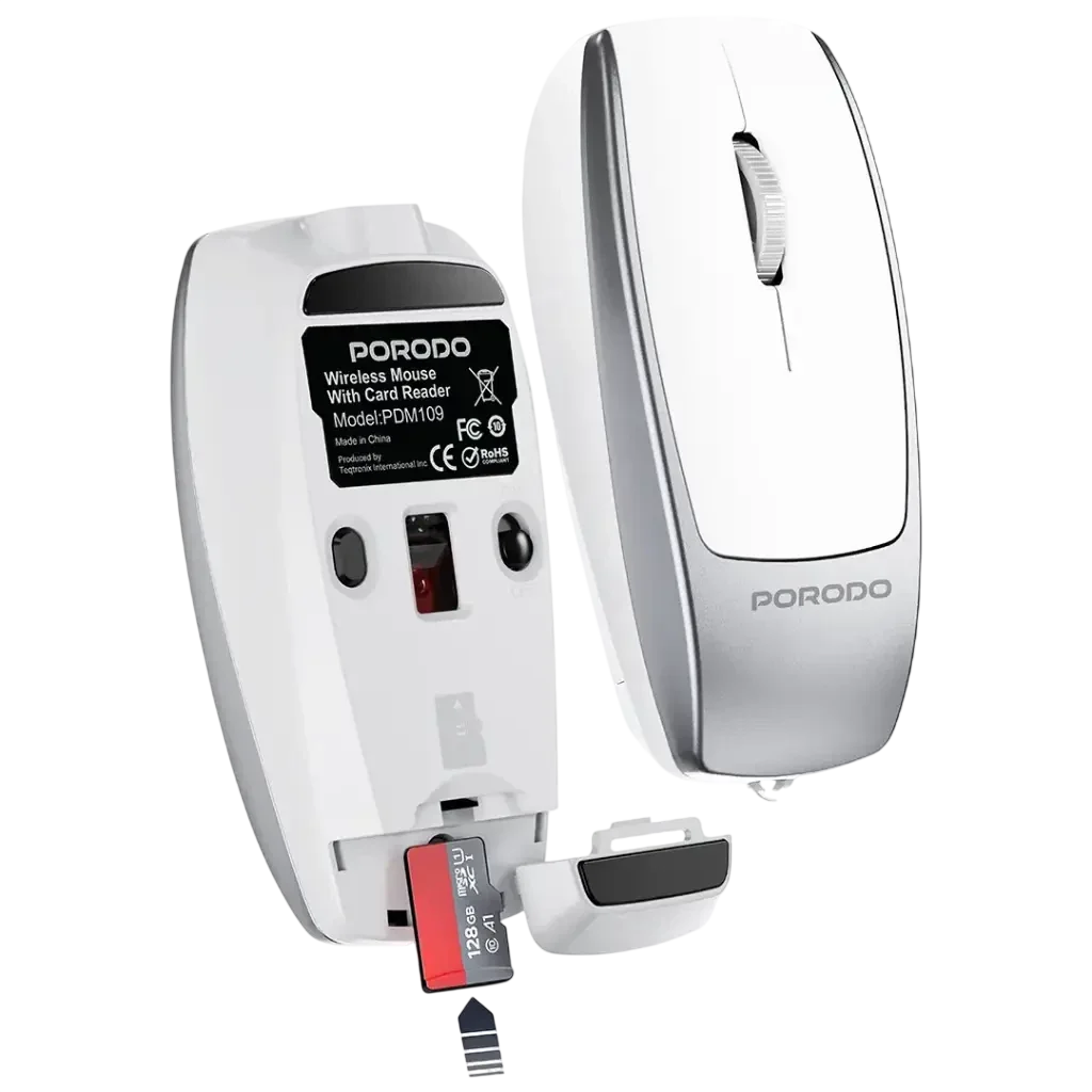 Porodo 1600DPI Wireless Mouse with Card Reader - White #color_white