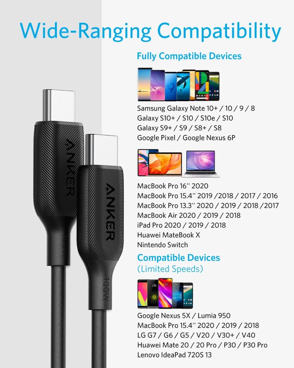 Anker PowerLineIII USB-C to USB-C 100W Cable 1.8m - Black with 18 months official warranty