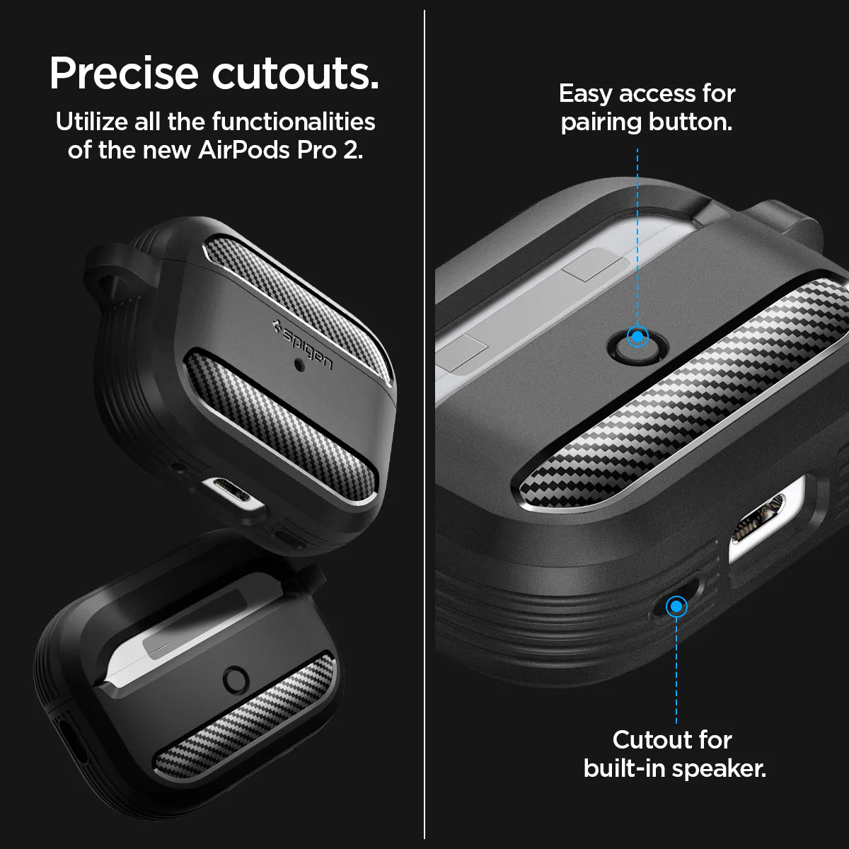 Spigen Rugged Armor Case for Apple AirPods Pro 2 - Matte Black