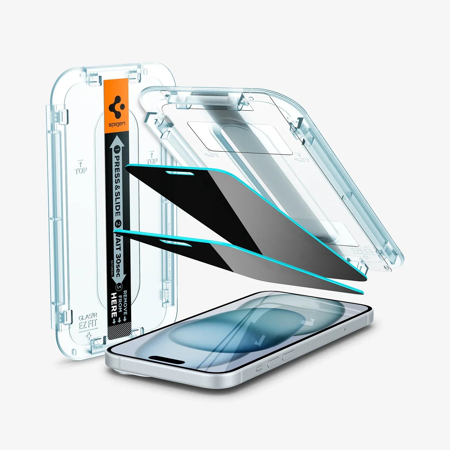 Spigen iPhone 15 Screen Protector GLAS.tR EZ Fit | Privacy - 2 Pack