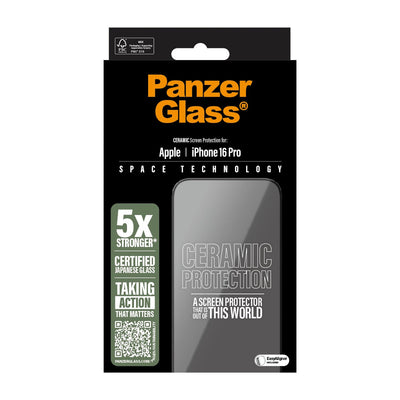واقي شاشة PanzerGlass® سيراميك لـ iPhone 16 Pro | مقاس عريض جدًا