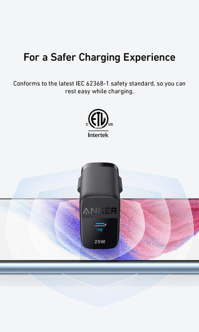 شاحن Anker 312 Ace بقدرة 25 واط بقابس ثنائي السنون مع ضمان 18 شهرًا