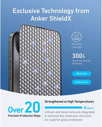 واقي شاشة Anker Easy Fit (ShieldX Glass) لـ iPhone 16 Pro (عبوة من قطعتين)