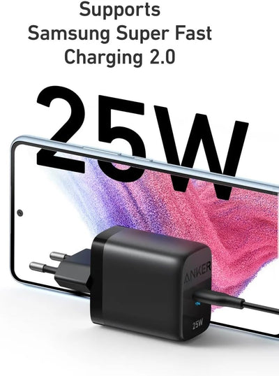 شاحن Anker 312 Ace بقدرة 25 واط بقابس ثنائي السنون مع ضمان 18 شهرًا