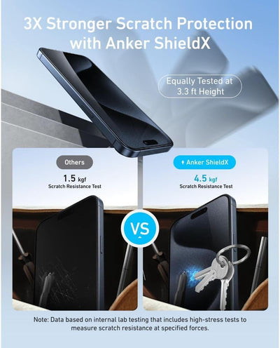 واقي شاشة Anker Easy Fit (ShieldX Glass) لـ iPhone 16 Pro (عبوة من قطعتين)