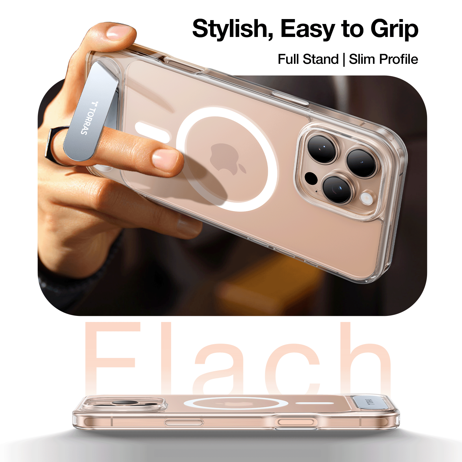 حافظة TORRAS Pstand مع قاعدة أفقية ورأسية MagSafe لهاتف آيفون 16 برو