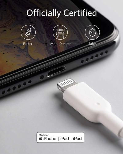 كابل Anker PowerLine II من USB-A إلى Lightning بطول 1.8 متر - أبيض مع ضمان رسمي لمدة 18 شهراً