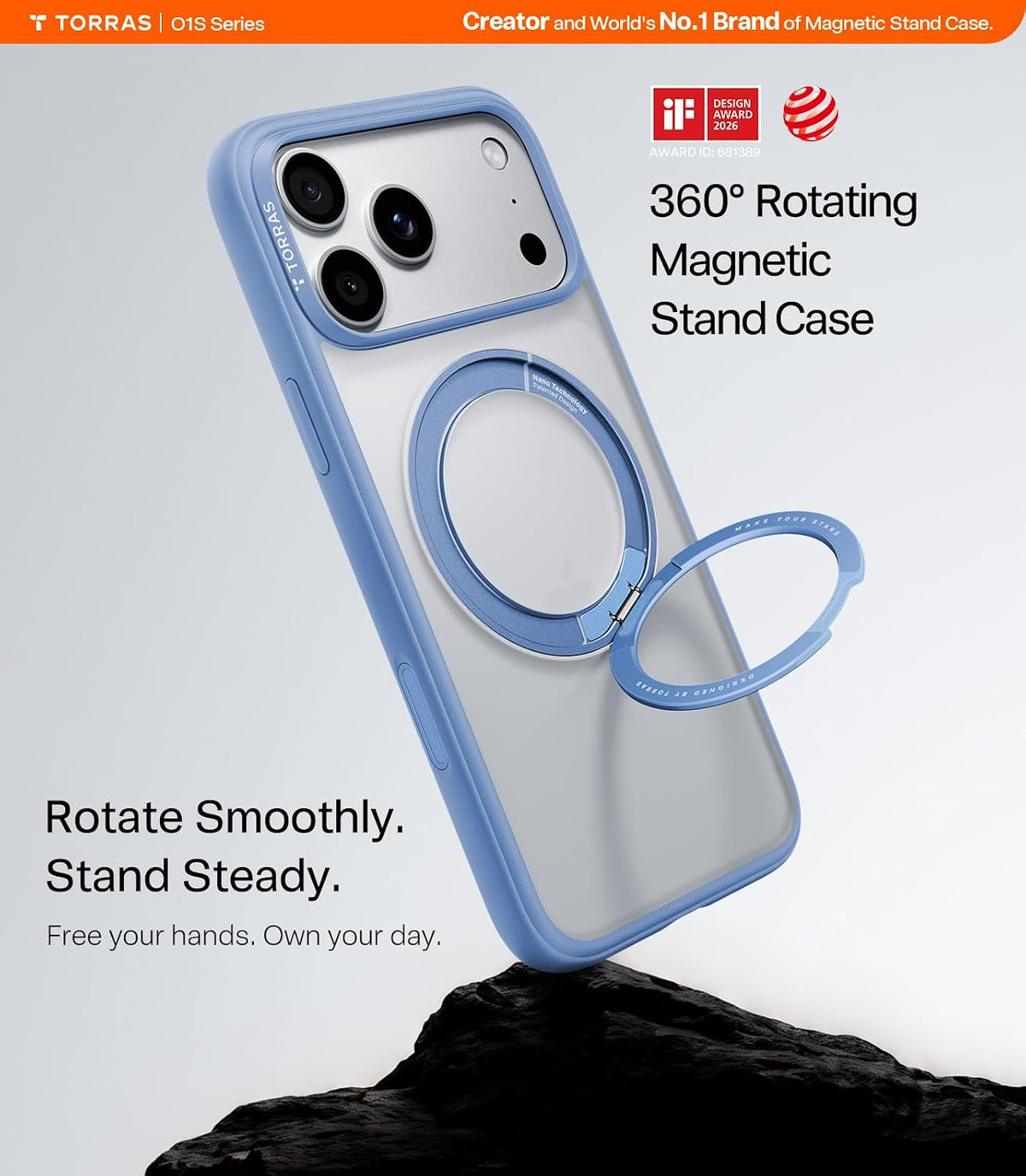 Torras Ostand O1 Guardian Case for iPhone 18 Pro Max - Blue 