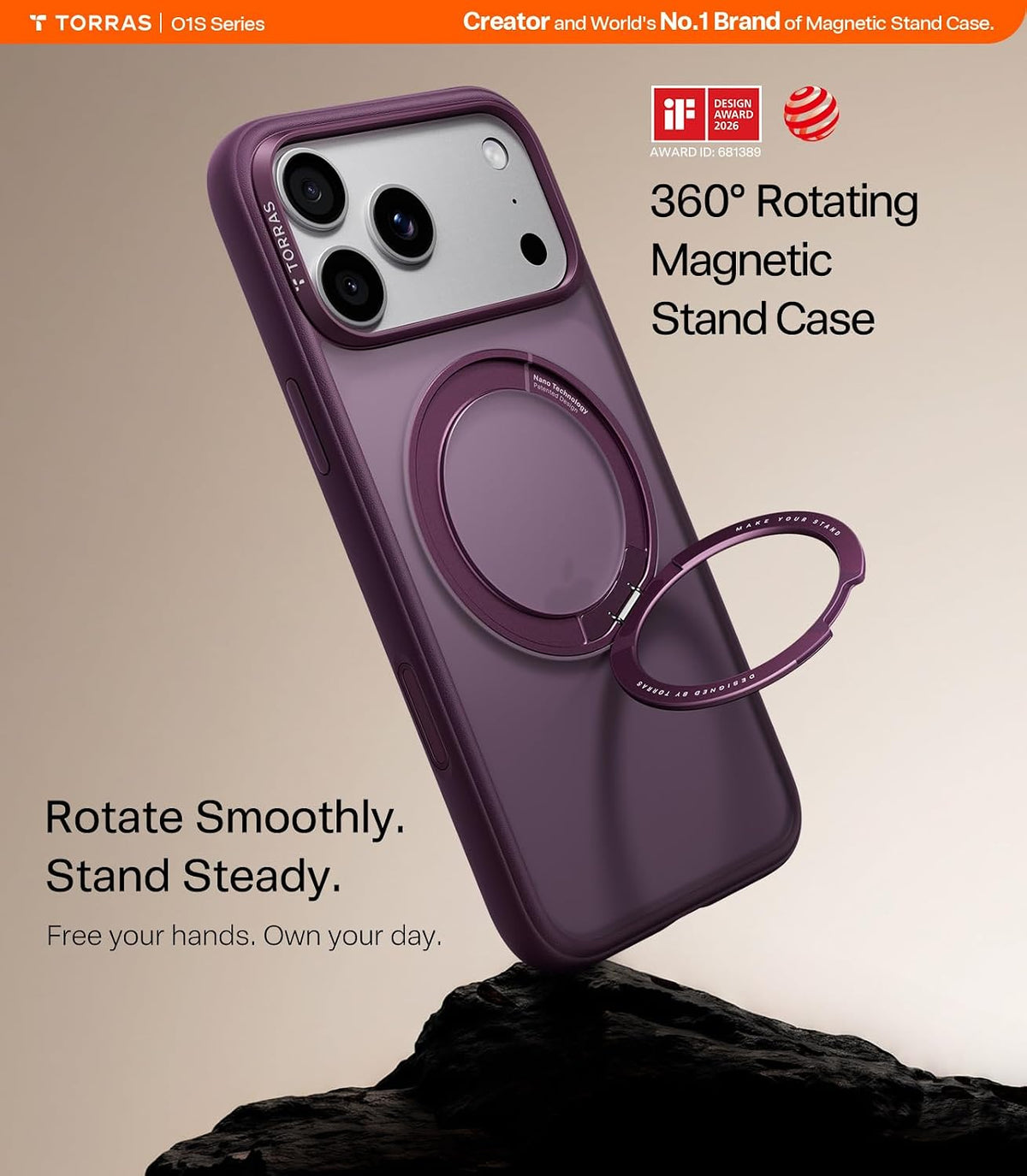 Torras Ostand O1 Guardian Case for iPhone 18 Pro Max - Purple 