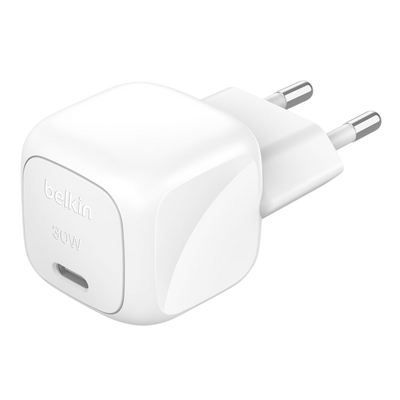 Belkin 30W USB-C wall charger quarter view EU plug