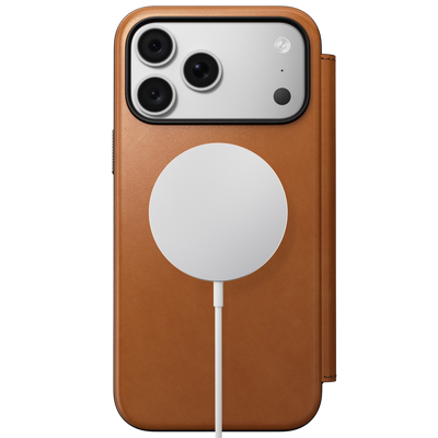 Nomad Modern Leather Folio Case for iPhone 18 Pro Max - Saddle (Horween), view 3 #color_saddle-horween