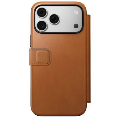 Nomad Modern Leather Folio Case for iPhone 18 Pro Max - Saddle (Horween), view 4 #color_saddle-horween