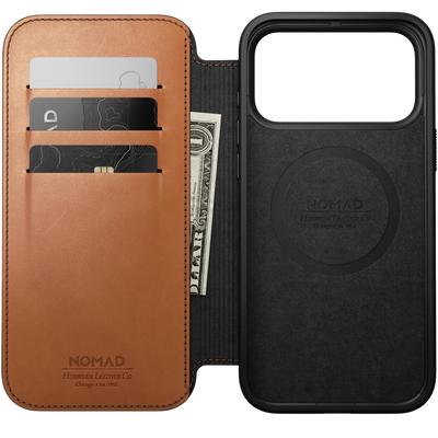 Nomad Modern Leather Folio Case for iPhone 18 Pro Max - Saddle (Horween), view 2 #color_saddle-horween