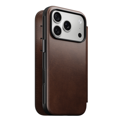 Nomad Modern Leather Folio Case for iPhone 18 Pro - Rustic Brown (Horween) #color_rustic-brown-horween