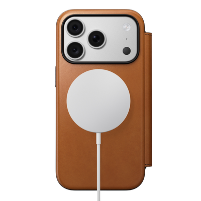 Nomad Modern Leather Folio Case for iPhone 18 Pro - Saddle (Horween), view 3 #color_saddle-horween