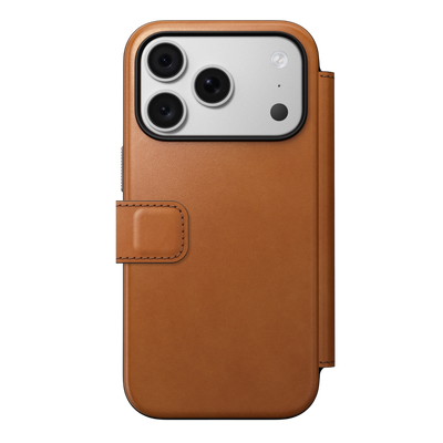 Nomad Modern Leather Folio Case for iPhone 18 Pro - Saddle (Horween), view 4 #color_saddle-horween