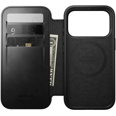 Nomad Modern Leather Folio Case for iPhone 18 Pro - Black (Horween), view 2 #color_black-horween