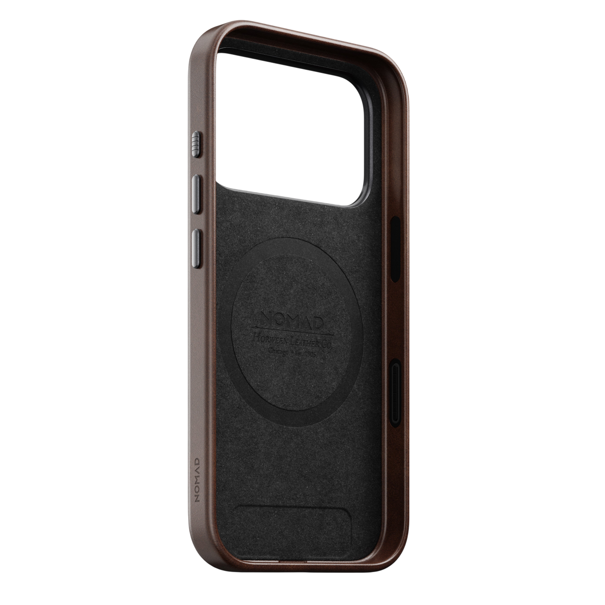 Nomad Traditional Leather Case for iPhone 18 Pro - Rustic Brown (Horween), view 4 #color_rustic-brown-horween