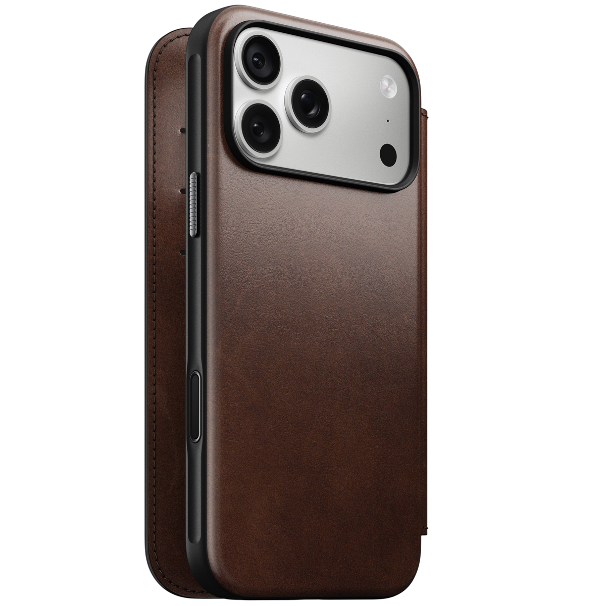 Nomad Modern Leather Folio Case for iPhone 18 Pro Max - Rustic Brown (Horween) #color_rustic-brown-horween