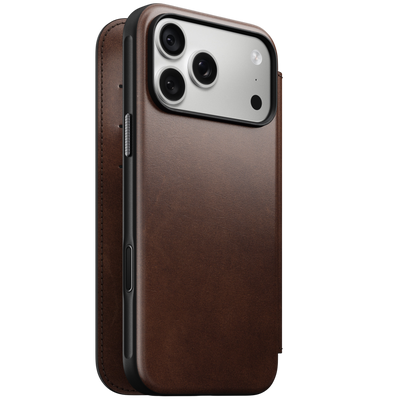 Nomad Modern Leather Folio Case for iPhone 18 Pro Max - Rustic Brown (Horween) #color_rustic-brown-horween