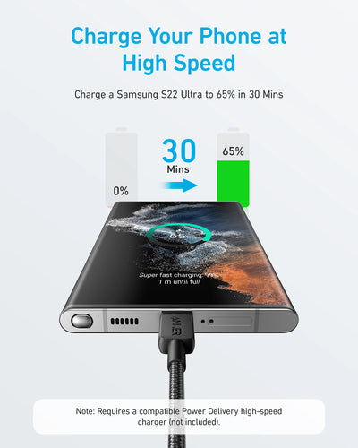 كابل Anker 322 من USB-C إلى USB-C بقدرة 60 واط مجدول 0.9 متر مع ضمان 18 شهرًا