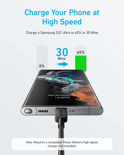 كابل Anker 322 من USB-C إلى USB-C بقدرة 60 واط مجدول 1.8 متر مع ضمان 18 شهرًا