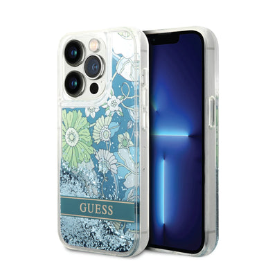 حافظة Guess بالجليتر السائل بنقشة الزهور لـ iPhone 14 Pro Max
