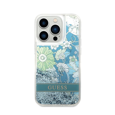 حافظة Guess بالجليتر السائل بنقشة الزهور لـ iPhone 14 Pro Max