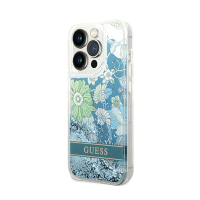 حافظة Guess بالجليتر السائل بنقشة الزهور لـ iPhone 14 Pro Max