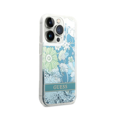 حافظة Guess بالجليتر السائل بنقشة الزهور لـ iPhone 14 Pro Max