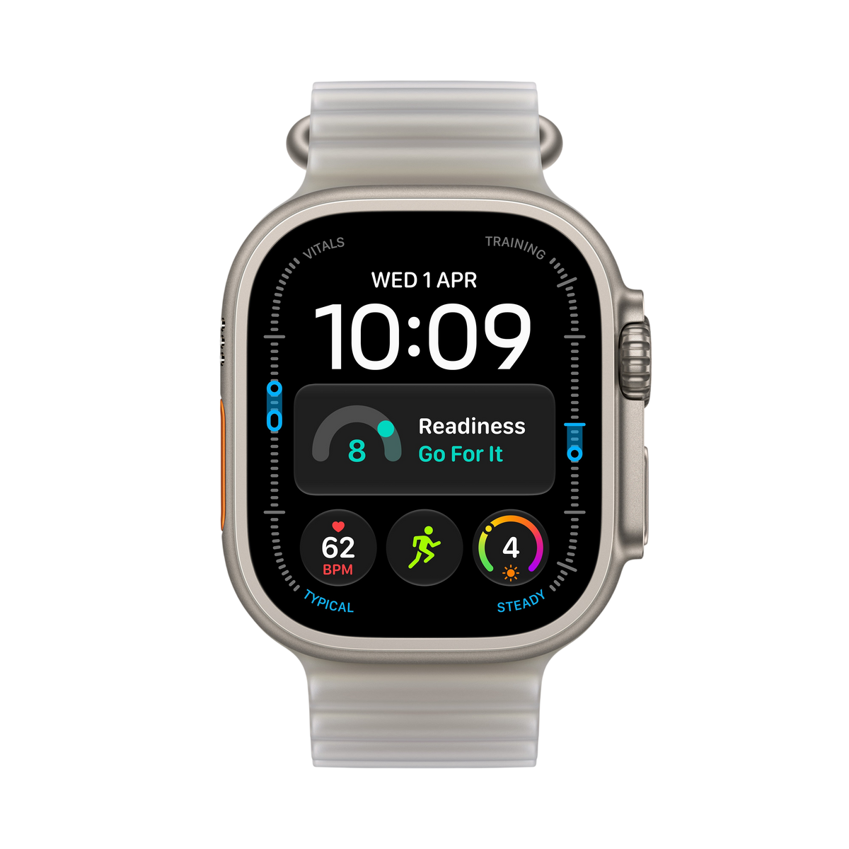 Apple Watch Ultra 4 - Natural Titanium 49mm with Translucent Gray Ocean Band 
