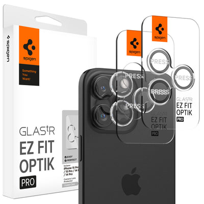 واقي عدسة كاميرا Spigen EZ Fit GLAS.tR Optik Pro لـ iPhone 16 Pro Max / 16 Pro - شفاف - عبوة من قطعتين