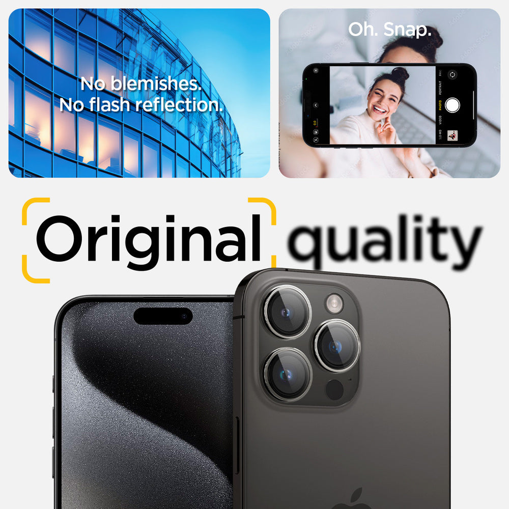واقي عدسة كاميرا Spigen EZ Fit GLAS.tR Optik Pro لـ iPhone 16 Pro Max / 16 Pro - شفاف - عبوة من قطعتين