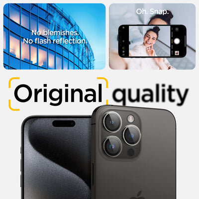 واقي عدسة كاميرا Spigen EZ Fit GLAS.tR Optik Pro لـ iPhone 16 Pro Max / 16 Pro - شفاف - عبوة من قطعتين