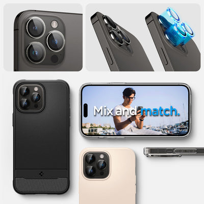 واقي عدسة كاميرا Spigen EZ Fit GLAS.tR Optik Pro لـ iPhone 16 Pro Max / 16 Pro - شفاف - عبوة من قطعتين
